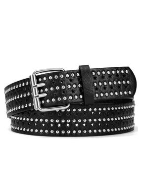 Punk Double Prong Buckle Belt for Women, PU Leather Grommet Belt